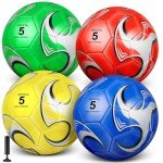 HyDren 4 Pcs Soccer Ball with Pump Official Size Indoor Outdoor Sports Soccer for Child Teens Adult Players Game Practice Training Sports Gift