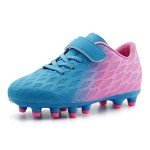 brooman Kids Firm Ground Soccer Cleats Boys Girls Athletic Outdoor Football Shoes(9,Blue Pink)