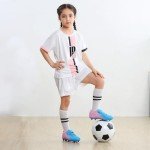 brooman Kids Firm Ground Soccer Cleats Boys Girls Athletic Outdoor Football Shoes(9,Blue Pink)