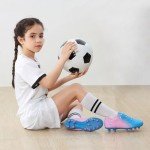 brooman Kids Firm Ground Soccer Cleats Boys Girls Athletic Outdoor Football Shoes(9,Blue Pink)