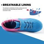 brooman Kids Firm Ground Soccer Cleats Boys Girls Athletic Outdoor Football Shoes(9,Blue Pink)