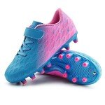 brooman Kids Firm Ground Soccer Cleats Boys Girls Athletic Outdoor Football Shoes(9,Blue Pink)