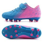 brooman Kids Firm Ground Soccer Cleats Boys Girls Athletic Outdoor Football Shoes(9,Blue Pink)