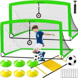 Soccer Goal for Backyard, 2 Pack 6x4 ft Soccer Nets, Portable Pop Up Soccer Goals, Soccer Kit Training Equipment with Soccer Ball, Target, Agility Ladder and Cones, Youth Outdoor Sports Games