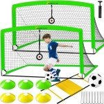 Soccer Goal for Backyard, 2 Pack 6x4 ft Soccer Nets, Portable Pop Up Soccer Goals, Soccer Kit Training Equipment with Soccer Ball, Target, Agility Ladder and Cones, Youth Outdoor Sports Games
