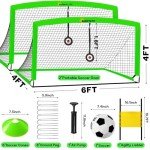 Soccer Goal for Backyard, 2 Pack 6x4 ft Soccer Nets, Portable Pop Up Soccer Goals, Soccer Kit Training Equipment with Soccer Ball, Target, Agility Ladder and Cones, Youth Outdoor Sports Games