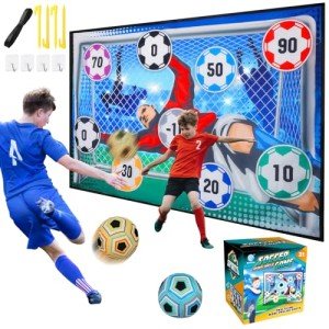 VATOS Toy Soccer Ball Game Set for Boys and Girls, Indoor Outdoor Backyard Toss Soccer Goal Game with 2 Balls, 1 Flannel Target, Soccer Toys for 3-5 6-8 8-12 Years Old Kids Birthday
