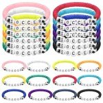 Trnayi 24 Pcs Soccer Bracelets Soccer Party Favors Charm Soccer Sports Bracelet Stackable Clay Beaded Bracelets for Teens Team Women Men Sports Party Favors(12 Colors)