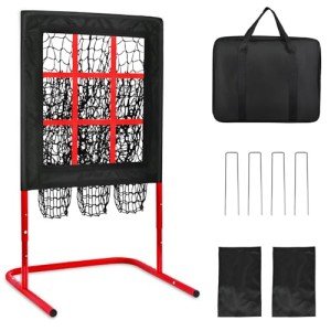 9 Hole Baseball Pitching Net with Strike Zone, Height Adjustable 9 Pocket Pitching Net Softball Pitching Target Net, Heavy-Duty Baseball Net for Pitching and Hitting, Basebal Training Equipment