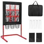 9 Hole Baseball Pitching Net with Strike Zone, Height Adjustable 9 Pocket Pitching Net Softball Pitching Target Net, Heavy-Duty Baseball Net for Pitching and Hitting, Basebal Training Equipment