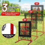 9 Hole Baseball Pitching Net with Strike Zone, Height Adjustable 9 Pocket Pitching Net Softball Pitching Target Net, Heavy-Duty Baseball Net for Pitching and Hitting, Basebal Training Equipment