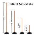 Nbguigdstr 6 Pcs 5FT Adjustable Agility Training Poles for Soccer,Basketball, Football, Horse,Dog-Speed and Agility Training Equipment Sports Training Poles with Rubber Bases and Bag（Orange）
