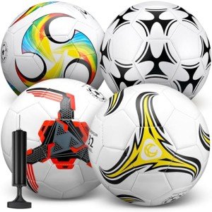 4 Pack Soccer Ball with Pump Size 5 Deflated Soccer Balls Bulk for Outdoor Indoor Game Practice Training Sport Gift for Kids Boys Youth Teens Adult Charity Donation