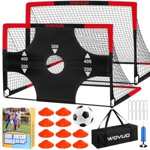 Kids Soccer Goals for Backyard Set of 2, 6x4 ft Portable Toddler Soccer Goal Training Equipment with Soccer Target, Ball, Cones, Soccer Net for Kids Age 3-5 6-8 8-12 10-12-14 Outdoor Sports Games Gift
