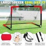 Kids Soccer Goals for Backyard Set of 2, 6x4 ft Portable Toddler Soccer Goal Training Equipment with Soccer Target, Ball, Cones, Soccer Net for Kids Age 3-5 6-8 8-12 10-12-14 Outdoor Sports Games Gift