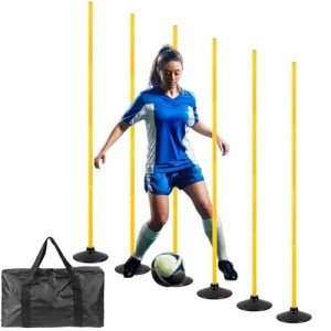 Nbguigdstr 6 Pcs 5 FT Adjustable Agility Training Poles for Soccer,Basketball,Football, Horse,Dog-Speed and Agility Training Equipment Sports Training Poles with Rubber Bases and Bag