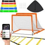 Soccer Goals for Backyard, Portable Soccer Goal, Football Practice, Soccer Training Equipment for Young (4'x 3' Goal*2, Resistance Bands Set*1, 20FT & 12 Rungs Agility Ladder*1)