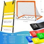 Soccer Goals for Backyard, Portable Soccer Goal, Football Practice, Soccer Training Equipment for Young (4'x 3' Goal*2, Resistance Bands Set*1, 20FT & 12 Rungs Agility Ladder*1)