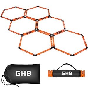 GHB Hex Agility Rings Speed Rings with Carrying Bag 6 Set Portable Hexagon Rings, Agility Ladder for Agility Footwork Training (Orange)