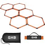 GHB Hex Agility Rings Speed Rings with Carrying Bag 6 Set Portable Hexagon Rings, Agility Ladder for Agility Footwork Training (Orange)