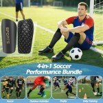 KMOLY Men's Grip Soccer Socks， Shin Guards，2 Pair Shin Sleeves, 1 Pair Sleeves with Optimized lnsert Pocket Soccer Football Equipment Set for Men Women