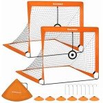 SONGMICS Kids Soccer Goals for Backyard, 4x3 ft Portable Soccer Nets Training Equipment, with Targets and Training Cones, Toddler Soccer Goal with Carrying Bag, for Field, Orange USZQ422O01