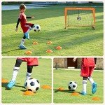 SONGMICS Kids Soccer Goals for Backyard, 4x3 ft Portable Soccer Nets Training Equipment, with Targets and Training Cones, Toddler Soccer Goal with Carrying Bag, for Field, Orange USZQ422O01