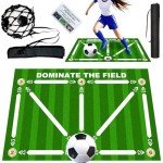 Doskona Football Footstep Training Mat, Soccer Training Mat 35 * 24IN, Soccer Skills Training Equipment with Storage Bag and Soccer Return Trainer Net (Green-White)