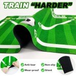 Doskona Football Footstep Training Mat, Soccer Training Mat 35 * 24IN, Soccer Skills Training Equipment with Storage Bag and Soccer Return Trainer Net (Green-White)