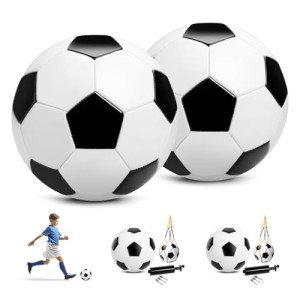 U&C Planet Kids Soccer Ball Size 3, 2-Pack Black White Classic Soccer Balls with 2 Pumps and 2 Mesh Bags, Great Gift for Toddler Boys Girls Ages 3-8, Indoor Outdoor Fun and Games