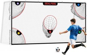 ZEALFEEL Soccer Target Net, 12x6ft Goal Net with 5 Scoring Zones for Practice Shooting & Goal Shots, Anti-Tear Mesh, 3 Steel Rods, Removable Stick-On Markers, Portable Football Training Equipment