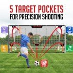 ZEALFEEL Soccer Target Net, 12x6ft Goal Net with 5 Scoring Zones for Practice Shooting & Goal Shots, Anti-Tear Mesh, 3 Steel Rods, Removable Stick-On Markers, Portable Football Training Equipment