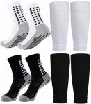 2 Set Soccer Grip Socks,Shin Guard Sleeves for Football Basketball for Men and Women One Size (2 Set (Black+White))