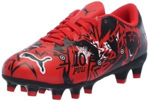 PUMA Ultra Play Firm Artificial Ground Sneaker, Red Black White, 2 US Unisex Big Kid