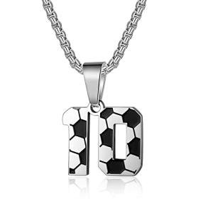 ZRAY Soccer Number Necklace for Men Soccer Charm Pendant Stainless Steel Silver Chain 22+2 inch Personalized Soccer Gift for Men Women（10）