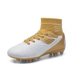 DREAM PAIRS Boys Girls Soccer Cleats Youth Firm Groud Outdoor Sport Athletic High Top Football Shoes for Little/Big Kid,Size 13 Little Kid,Gold/White,HZ19002K