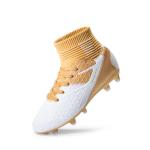 DREAM PAIRS Boys Girls Soccer Cleats Youth Firm Groud Outdoor Sport Athletic High Top Football Shoes for Little/Big Kid,Size 13 Little Kid,Gold/White,HZ19002K