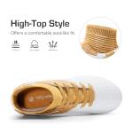 DREAM PAIRS Boys Girls Soccer Cleats Youth Firm Groud Outdoor Sport Athletic High Top Football Shoes for Little/Big Kid,Size 13 Little Kid,Gold/White,HZ19002K