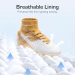 DREAM PAIRS Boys Girls Soccer Cleats Youth Firm Groud Outdoor Sport Athletic High Top Football Shoes for Little/Big Kid,Size 13 Little Kid,Gold/White,HZ19002K