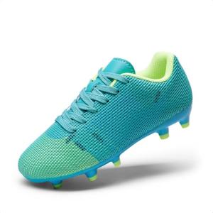 DREAM PAIRS Boys Girls Soccer Cleats Youth Firm Groud Athletic Outdoor Trainning Football Shoes for Little/Big Kid,Size 4 Big Kid,Blue/Neon Green,SDSO224K
