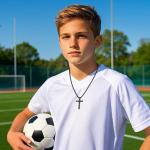 WINFY Soccer Cross Necklace for Boys Men Inspirational Christian Bible Verse Cross Pendant Stainless Steel Chain 20+2 inch Soccer Jewelry Religious Gift for Men(Black 4-13)