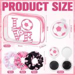 Sunnymove 36 Pcs Pink Soccer Gifts for Girl 12 Pink Soccer Makeup Bag Bulk Cosmetic Bag Sport Team Gifts with 12 Sport Hair Scrunchies 12 Round Portable Folding Brush for Coach Team Soccer Party