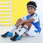 brooman Kids Firm Ground Soccer Cleats Boys Girls Athletic Outdoor Football Shoes(9,Black Blue)
