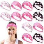 12 Pcs Pink Soccer Headbands Gifts Pink Soccer Hair Accessories Cooling Headbands for Women October Football Team Gift Bulk Elastic Soft Non Slip Hair Bands Warp for Daily Workout Yoga Running Sports