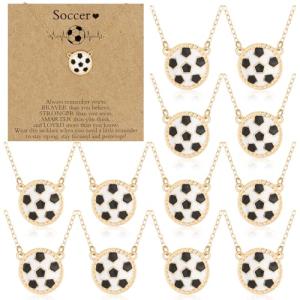 Quelay 12 Set Sports Necklaces Team Gift Inspirational Jewelry Pendant Charm for Women Coach Party Favors (Gold Soccer)