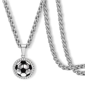 Alissl Soccer Necklace for Men, Women, Teens - Solid Stainless Steel Wheat Chain with Gift Box Sports Accessories Trendy Team Fan Soccer Lover Gifts for Son Daughter Grandson Nephew Granddaughter