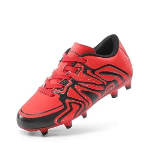 DREAM PAIRS Boys Girls Soccer Cleats Youth Firm Groud Baseball Cleats Sport Athletic Outdoor Trainning Football Shoes for Little/Big Kid,Size 10 Toddler,Red/Black/Silver,160472-K