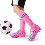 DREAM PAIRS Boys Girls Soccer Cleats Kids Football Shoes for Little/Big Kid SDSO2307K,Size 9 Toddler,Hot Pink/Royal Blue/Sock