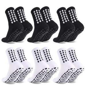 Barrlves 6 Pairs Grip Soccer Socks Colorful Non Slip Sports Football Basketball Hospital Yoga Socks for Men Women(6 Pairs, 3pairs black+3pairs white)
