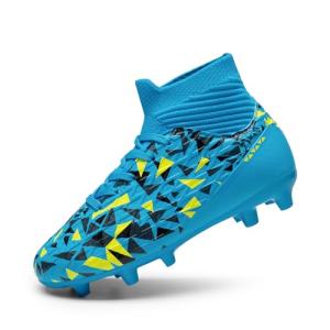 DREAM PAIRS Boys Football Cleats Youth High Top Firm Ground Soccer Shoes for Little/Big Kids,Size 5 Big Kid,Blue,SDSO2402K